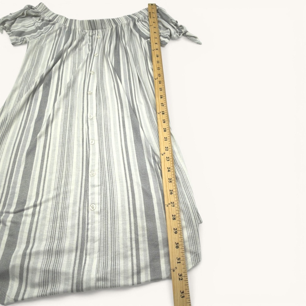 No Comment Off Shoulder Striped Dress Large White Gray Tie Sleeve NWT Coastal - Picture 11 of 12